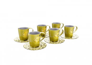 Kit Caneca 250ml com Pires, Amarelo Transparente, 6 unidades, Crippa - 403032-008